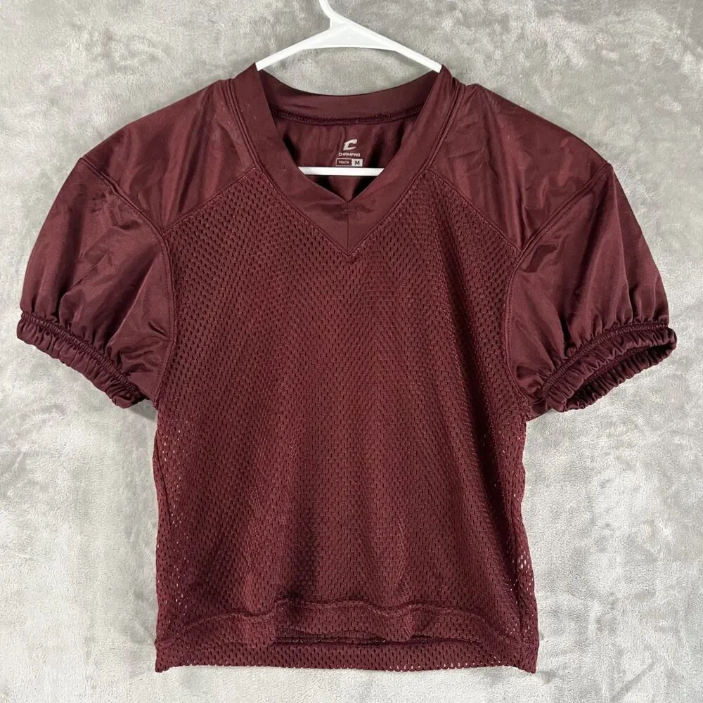 Champro Youth Medium Football Practice Jersey Maroon Mesh V Neck Short Sleeve